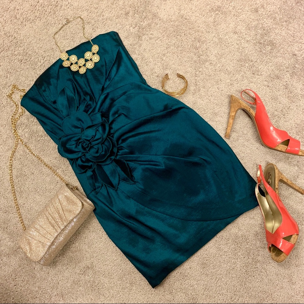 Emerald Green Strapless Cocktail Prom Dress 👗